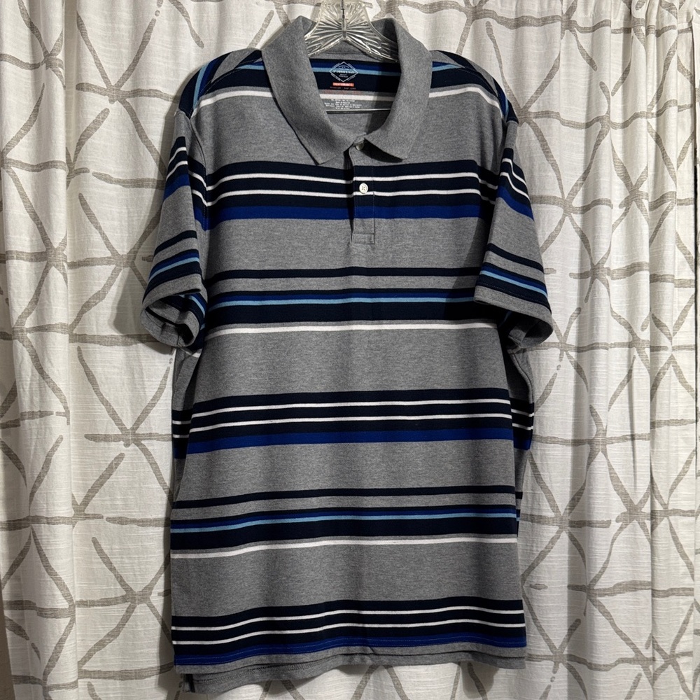 St. John's Bay Gray and Blue Striped Polo